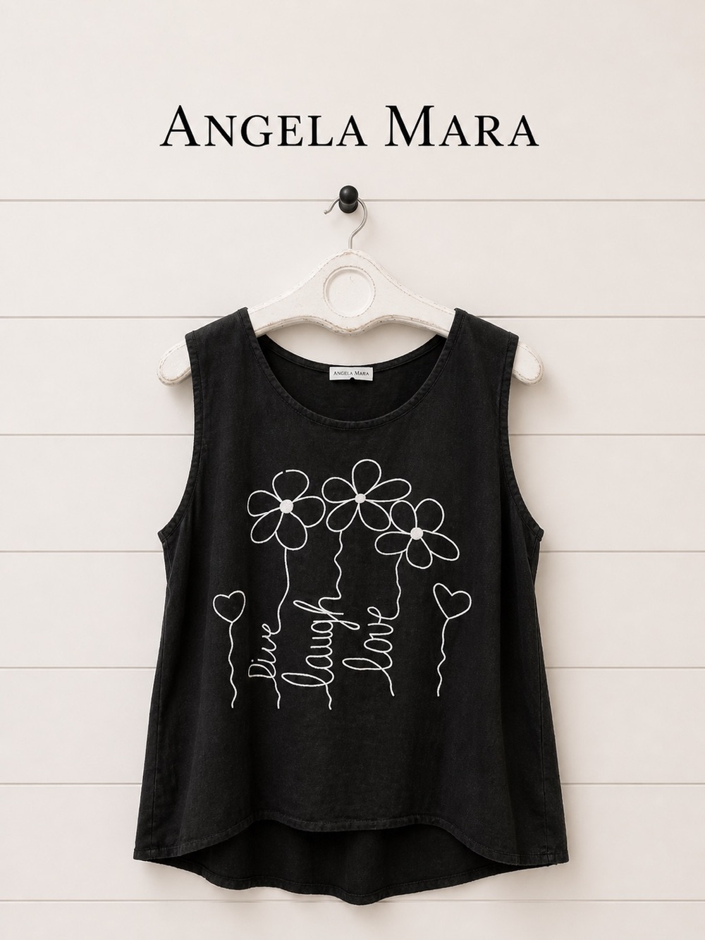 ANGELA MARA Black Linen Blend Sleeveless Top Size L/XL